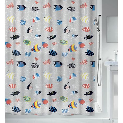 Rideau de Douche PEVA Fish Rideau de Douche avec 8 œillets de Style Modern Matériau imperméable résistant à la lumière et à l'eau 180x200cm Multicolor (1/5)