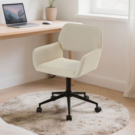 Chaise de bureau à roulettes en velours côtelé beige et noir