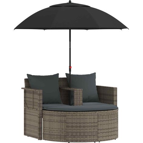 Maison Exclusive - Canapé de jardin 2 places avec coussins et parasol Gris (1/5)