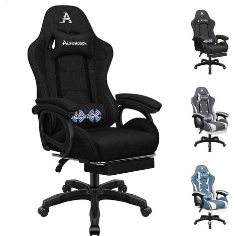 Bürostuhl ALFORDSON Schwarz Massage-Lendenkissen ergonomisch Drehstuhl