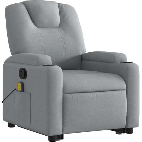 Poltrona relax TV con funzione massaggio, reclinabile, massaggio vibrante a 6 punti in tessuto grigio chiaro DEC026906