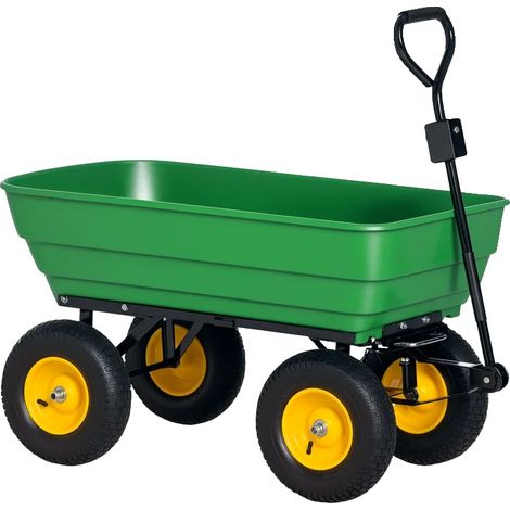 Chariot de jardin, bac basculant, acier durable, vert armée (1/2)