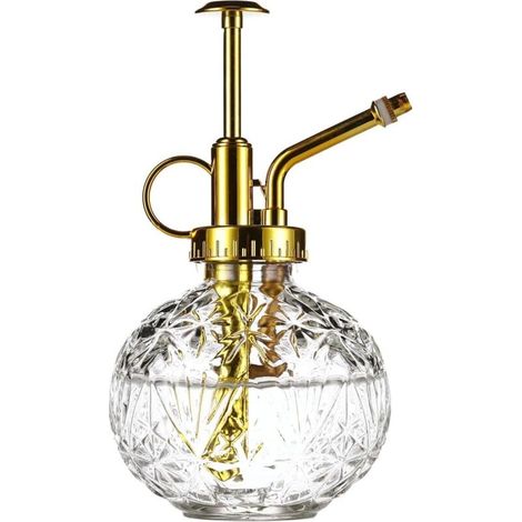 Bouteille de pulvérisation en verre transparent pour plantes, petit arrosoir avec pompe supérieure dorée, adaptée à l'intérieur et à l'extérieur (1/5)
