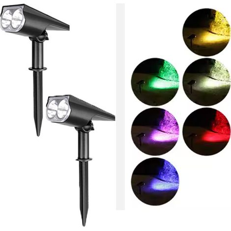 2PCS Solaire Extérieur, Spot Solaire, Projecteur Solaire LED Etanche IP65, Lumière colorée (1/5)