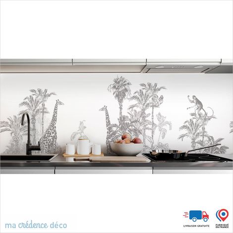 Crédence : Dessin jungle et animaux 3 - Couleur Gris platine - Alu composite - 120 - 60 (1/3)