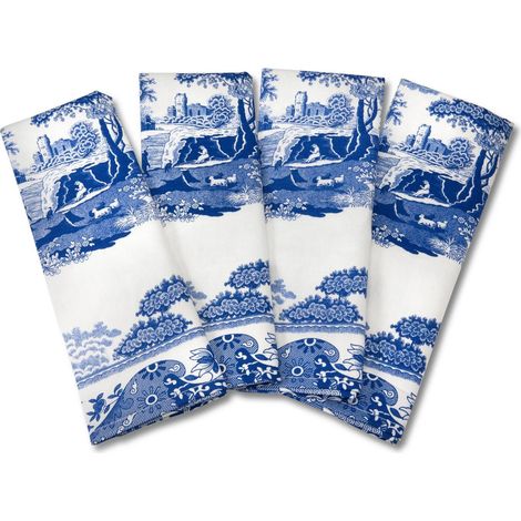 Blue Italian 45 x 45 cm, tovaglioli in Cotone, 4 Pezzi, Colore: Blu/Bianco