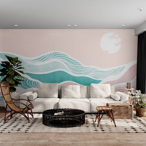 Papier Peint Géométrique - Vagues Douces en Abstrait - 150 x 250 cm (1/2)
