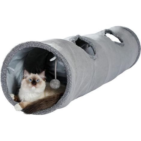 130cm Suede Cat Tunnel – 2 Holes and Hanging Ball – Interactive Toy for Cats and Rabbits – Durable and Safe – Dia30 (1/5)
