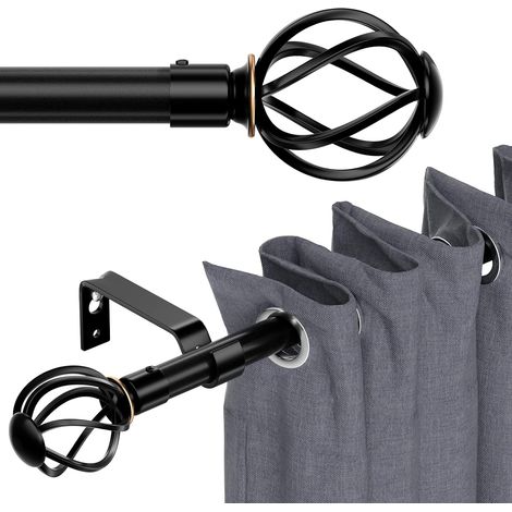 Tringle Rideau Noire de 3m avec Embouts Torsadés, Kit de Tringle a Rideaux de 68 à 300 cm Décorative en Métal avec Fixation Murale, Tringle a Rideau de 16 mm de Diamètre Pour Fenêtres (1/5)