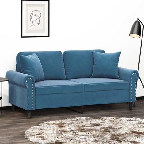 2-Sitzer Sofa mit Schlaffunktion, Samt, Blau, 140 cm (1/5)