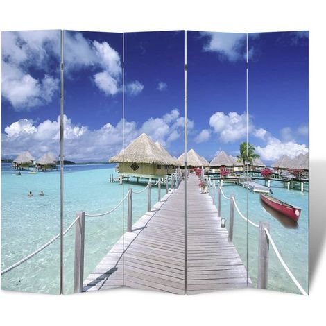 vidaXL Paravento Pieghevole 200x170 cm con Stampa Spiaggia (1/5)