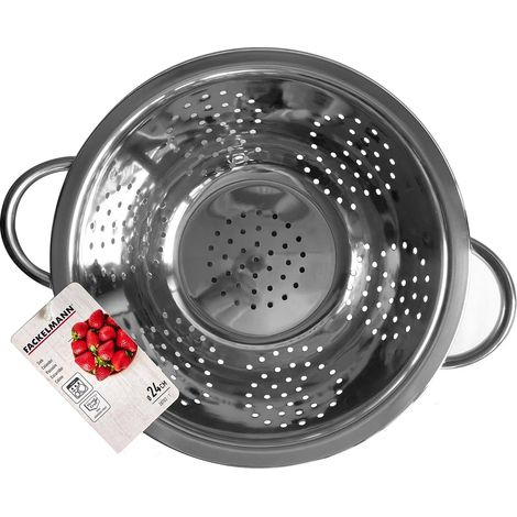 Fackelmann Colapasta Ø 24 cm, per scolare pasta, riso, verdure, materiale in acciaio inossidabile con base d'appoggio, lavabile in lavastoviglie, dimensioni Ø 24 x 11,5 cm
