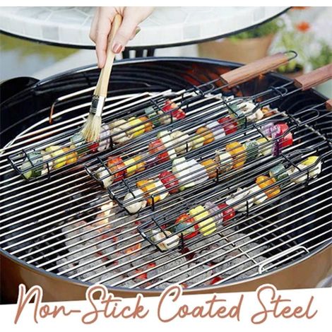Panier À Grillade - Acier Inoxydable 430 - Pour Barbecue Extérieur - Surface De Cuisson 49 x 5 x 4 cm - Avec Brossette À Rotation - 1 Pièce (1/4)