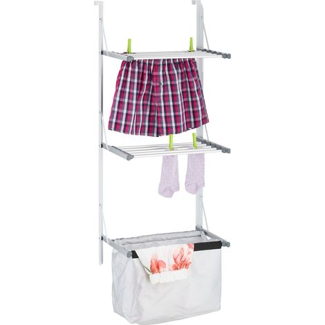 séchoir de Porte, à Suspendre, 3,8 m, Pliable, étendoir à Linge, avec Sac, en métal, argenté (1/5)