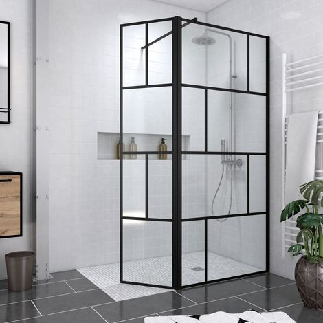 pack paroi de douche 90+40x195cm + receveur a carreler 140x90cm + bonde verticale - blocks 90 (1/4)