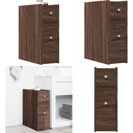 Armario de baño estrecho con ruedas madera marrón roble - Armario de almacenamiento - Armario de baño estrecho