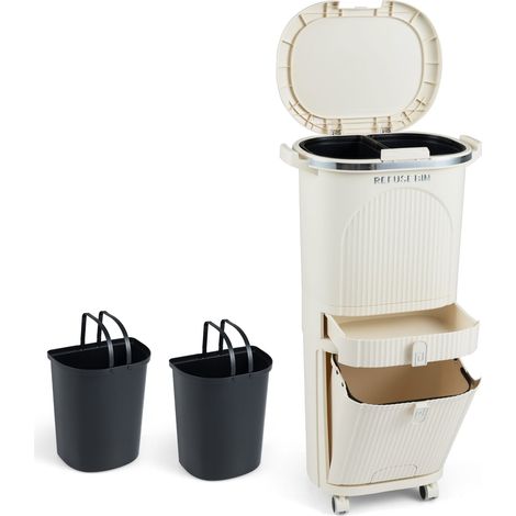 42-Liter-Küchenmülleimer mit Deckel, 3 Fächern und Rollen (1/5)