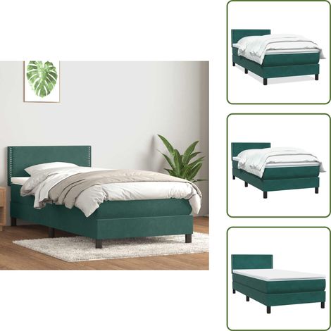 The Living Store Boxspringbett mit Matratze Dunkelgrün 80x220 cm Samt - Matratze (1/5)