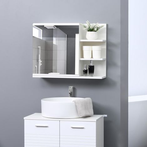 Armoire Miroir de Salle de Bain Bois Aspect Blanc (1/5)