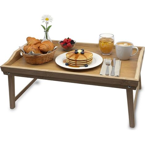 Plateau de lit en bambou avec pieds pliables et poignees laterales (1/5)
