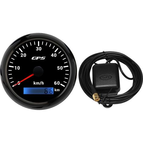 Compteur de vitesse marin GPS 85 mm, tachymètre 0-60 km/h avec affichage rétroéclairé 7 chiffres, odomètre, compatible avec bateaux et yachts MaBlack (1/5)