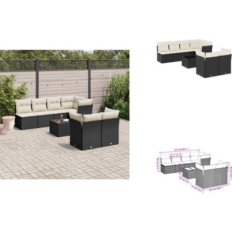 The Living Store Salon de jardin 8 pcs avec coussins noir résine tressée - Meuble de jardin (1/3)