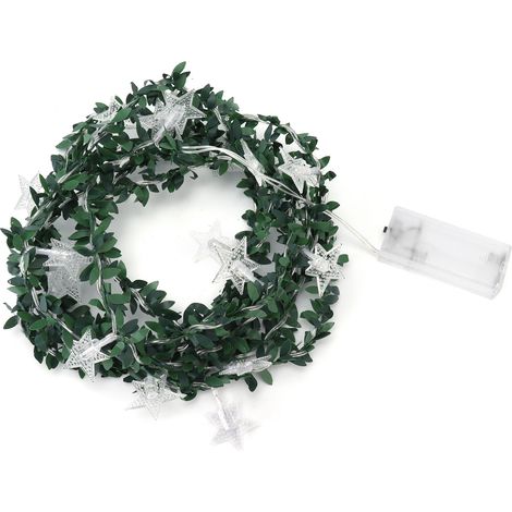 Guirlande lumineuse 20 LED étoiles à cinq branches en rotin, lumière blanche chaude, décoration intérieure/extérieure.