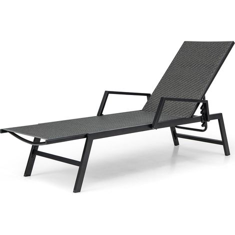 COSTWAY Bain de Soleil en Rotin PE, Chaise Longue d'Extérieur avec Cadre Métallique et Galvanisé, Fauteuil Inclinable avec Dossier Réglable à 5 Positions, pour Terrasse, Piscine, Jardin, Marron (1/5)