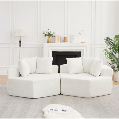 Poltrona modulare esagonale beige in tessuto chenille, con 3 cuscini, design, MEUBLIV (1/5)