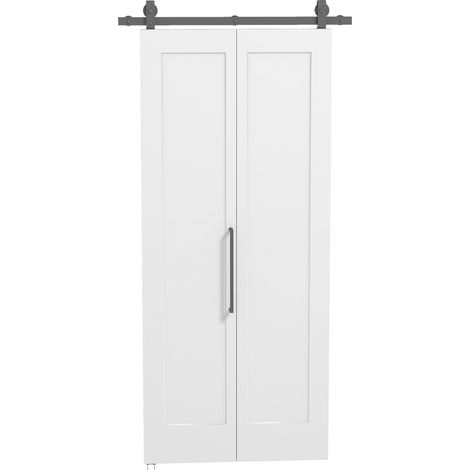 Porta Scorrevole a Libro 90x210 cm con Superficie Verniciabile in MDF e Carbonio Bianco (1/5)