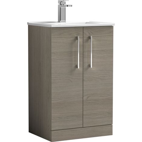 Nuie Arno Solace Oak Woodgrain 500mm 2 Door Vanity Unit and Minimalist Ceramic Basin - ARN2501B (1/5)