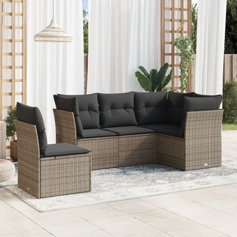 5-tlg. Garten-Sofagarnitur mit Kissen Grau Poly Rattan vidaXL (1/3)