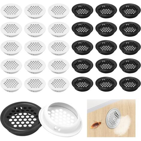 30 Pièces Grille de Ventilation Rondes 35mm Grille D'aération Trou Inox Trou de Maille de Ventilation Ronde Petite Grille Aeration pour Penderies,Armoires,Meubles à Chaussures(Noire et Blanc) (1/5)