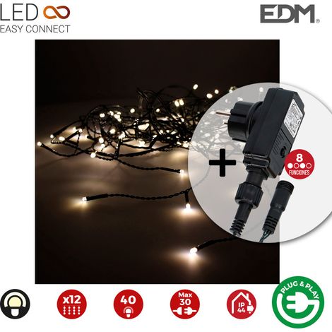 Eiszapfenvorhang mit Easy-Connect-Programmierer, 2 x 0,5 m, 12 Streifen, 40 LEDs, warmweiß, EDM