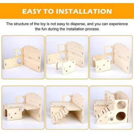 Cage pour Hamster - Maison d'angle en bois - 2 étages - Idéale pour petits rongeurs - Intérieur (1/4)