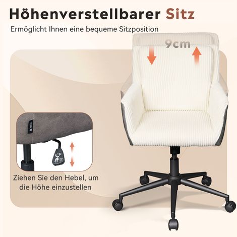 DEVAISE Homeoffice Stuhl, ergonomisch gepolsterter Schminkstuhl aus Cordstoff, höhenverstellbar, bis 105° neigbar, 360° drehbar, SGS & BIFMA zertifiziert, belastbar bis 180 kg, Beige (1/5)