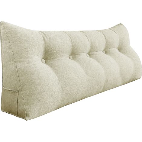 Coussin de lecture triangulaire 160cm – Soutien dorsal en lin ivoire – Oreiller de repos pour lit et canapé – Housse lavable et respirante – Vercart