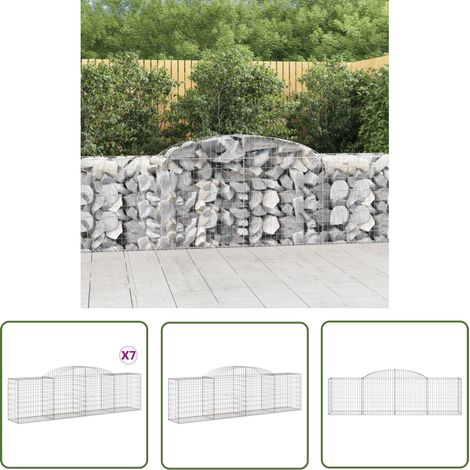 The Living Store Gabionen mit Hochbogen 7 Stk. 300x50x80/100 cm Verzinktes Eisen - Gabionen - Gabionenkorb - Gartendeko - Gartenzubehör - Zaun (1/5)
