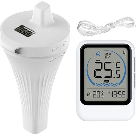 Thermomètre flottant sans fil IP68 pour piscine, aquarium, baignoire ou bassin, avec capteur de température et écran LCD. (1/5)