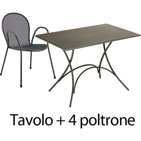 SET TAVOLO 118X76CM + 4 POLTRONE RONDA FERRO ANTICO