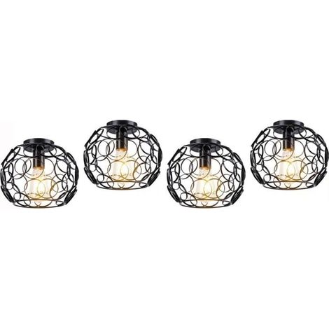 U-Do 4Pcs Plafonnier Intérieur Vintage Lustre Cage en Fer Noir E27 Lampe de Plafonde Créatif Industriel (1/4)