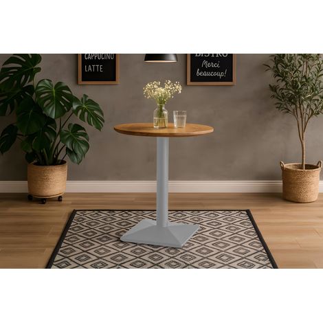 Bistrotisch Schweizer Kante massiv Akazie naturfarben 70 cm Säulengestell-eckig silber BRASILIA