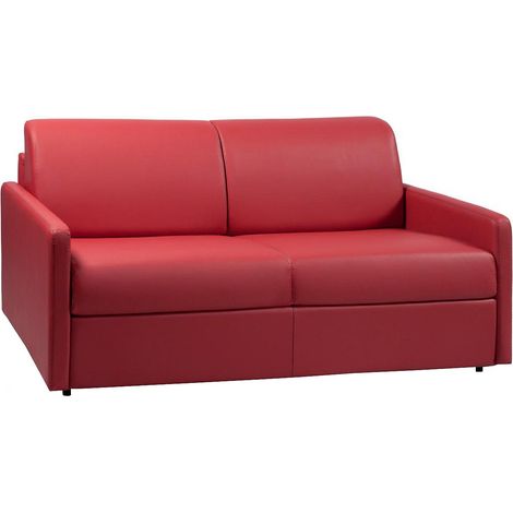 Divano letto 3 posti a ribalta Letto con doghe larghe 140 cm Materasso 18 cm Similpelle Marrone - CALIFE