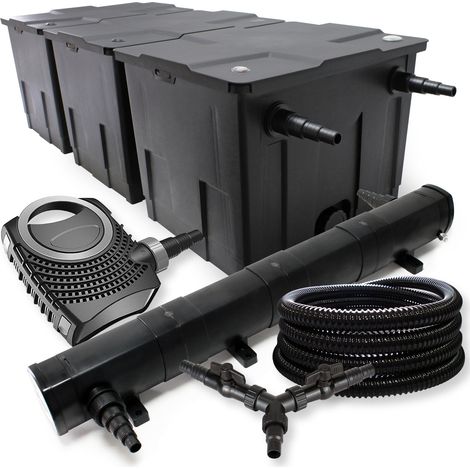 SunSun Komplettset: CBF-350C Teichfilter bis 90000L Teichfilteranlage als Durchlauffilter, CTF-8000 Teichpumpe 8000l/h 70W, CUV-272 Teichklärer UVC Klärer mit 72W, 25m Teichschlauch 25 mm, Y-Verteiler