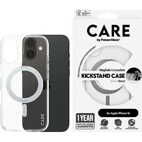 Étui avec béquille intégré Care by PanzerGlass pour iPhone 16 6,1" argent/argent MagSafe 1325 (1/5)