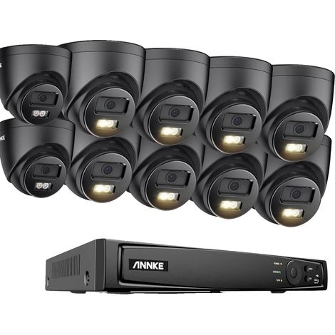 Sistema di telecamere di sicurezza, 16 canali, tecnologia intelligente a doppia luce, 10 pezzi 0TB (1/2)