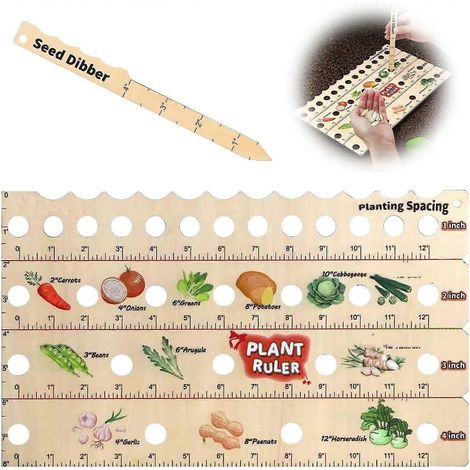 Règle en bois pour plantes avec plantoir, règle d'espacement des graines avec trous, outil de semis pour un espacement précis, jardin portable avec guide de plantation (1/5)