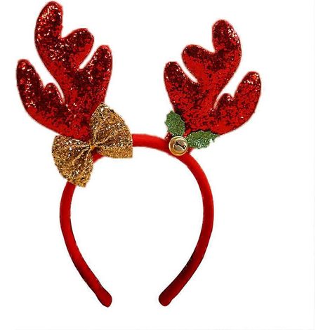 serre-tête à cheveux en forme de bois de renne pailleté avec clochettes (rouge)-Red (1/3)
