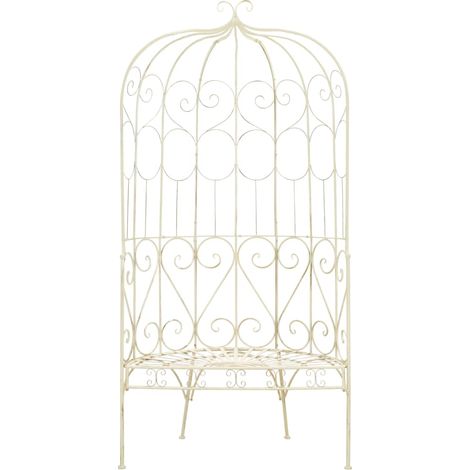 Banc de jardin Banc extérieur Banquette de jardin 95 cm Fer Blanc antique (1/5)