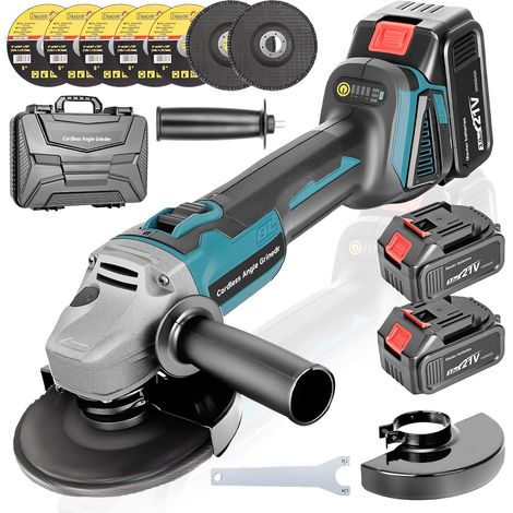 Meuleuse d'angle sans fil Compatible avec Batterie 18V, 125mm Disqueuse 9000tr/min, 2×3.0Ah Batterie Avec 5 Disques à Tronçonner (1/5)